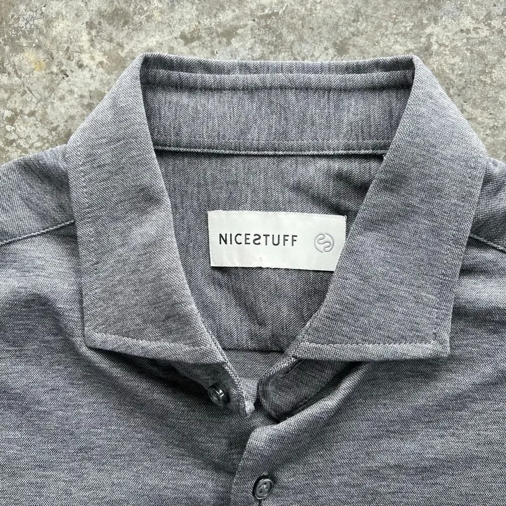 NWT Nice2Stuff NYC Grey Melange Knit Button Down Shirt Minimalist M
